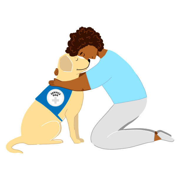 Image of a person hugging a therapy dog.