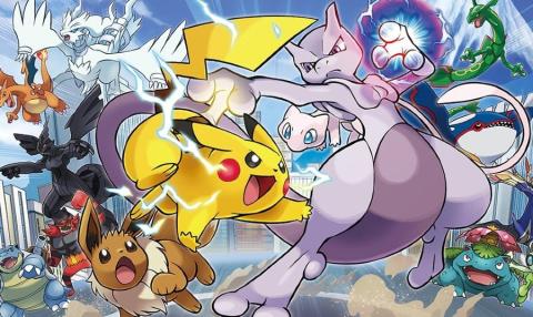 Images depicting a Pokémon battle.