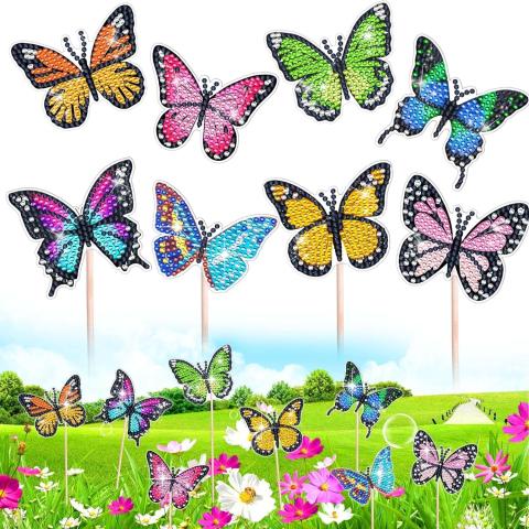 Colored butterflies in a grass field