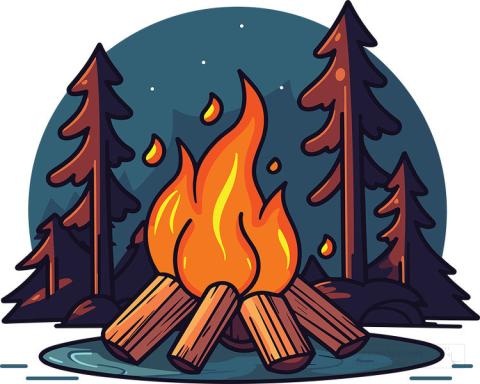 campfire drawing in forest