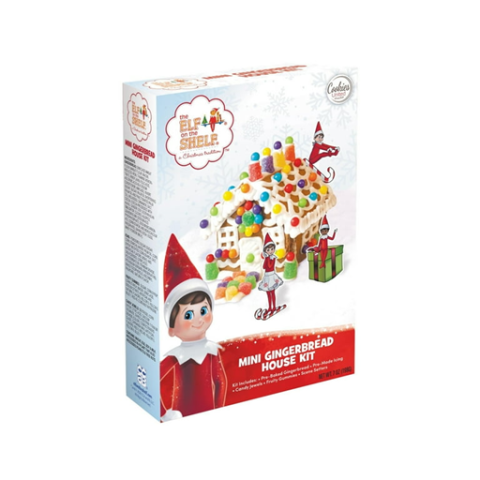 Picture of an Elf on the Shelf themed Gingerbread House Kit for kids