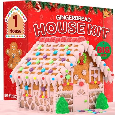 A picture of the box for the gingerbread house kit.