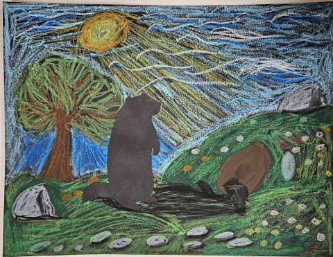 picture of groundhog scene using chalk pastels