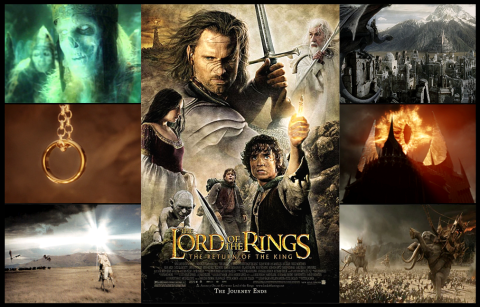 A picture with several images from LOTR: The Return of the King.