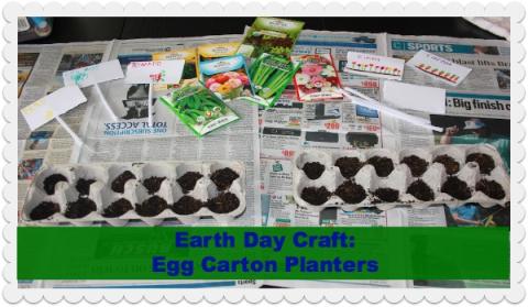Picture of an example of an egg carton seed starter Earth Day craft for kids