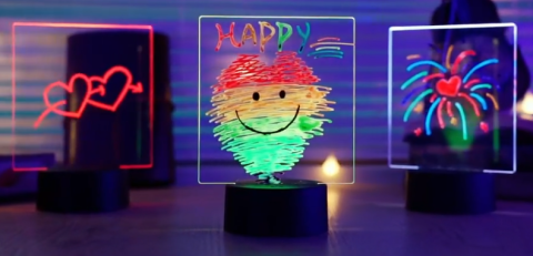 A picture of 3 acrylic lamps.