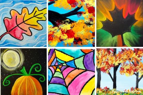 collage of different fall paintings