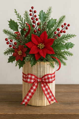 Recycled book  with holiday flowers and ribbon
