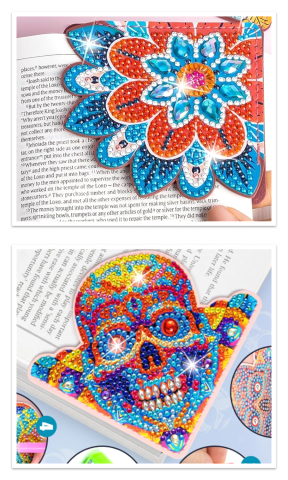 Image depicting a mandala flower and sugar skull bookmark.