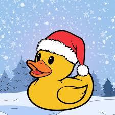 Picture of a rubber duck wearing a red winter hat