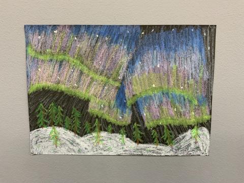 Northern Lights created with oil pastels