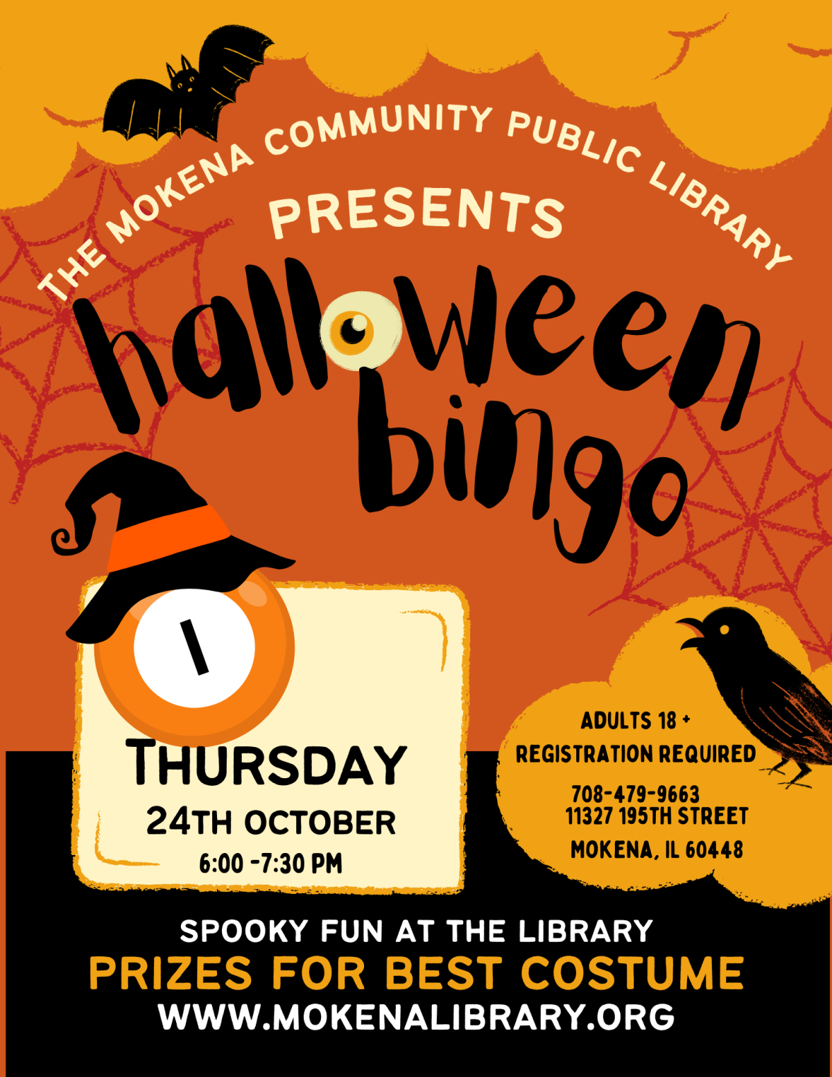 Halloween bingo flyer orange and black 