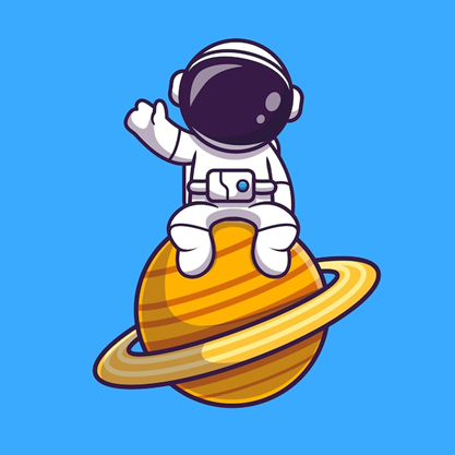 Picture of a cartoon astronaut sitting on Saturn