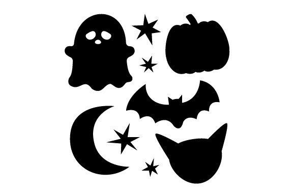 A depiction of a few Halloween themed silhouettes.