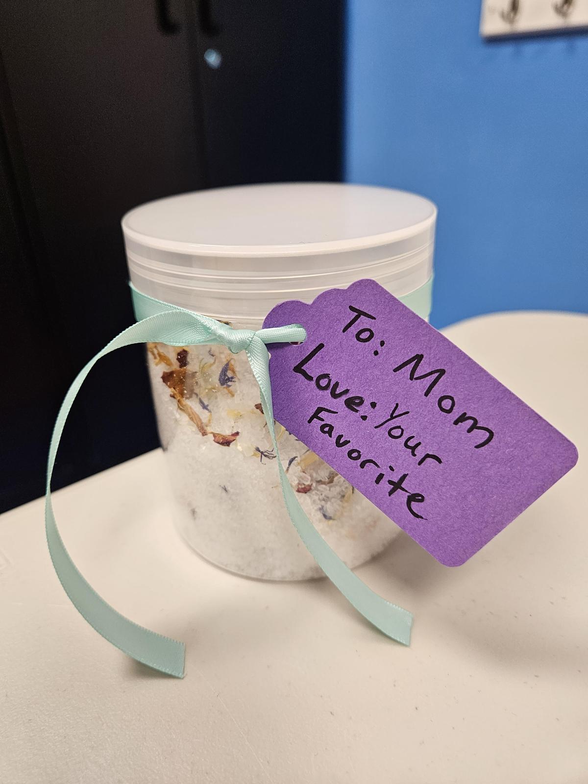 picture of bath salts with flower petals