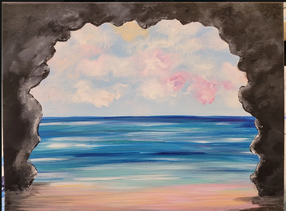 Water scene looking through an opening in a cove