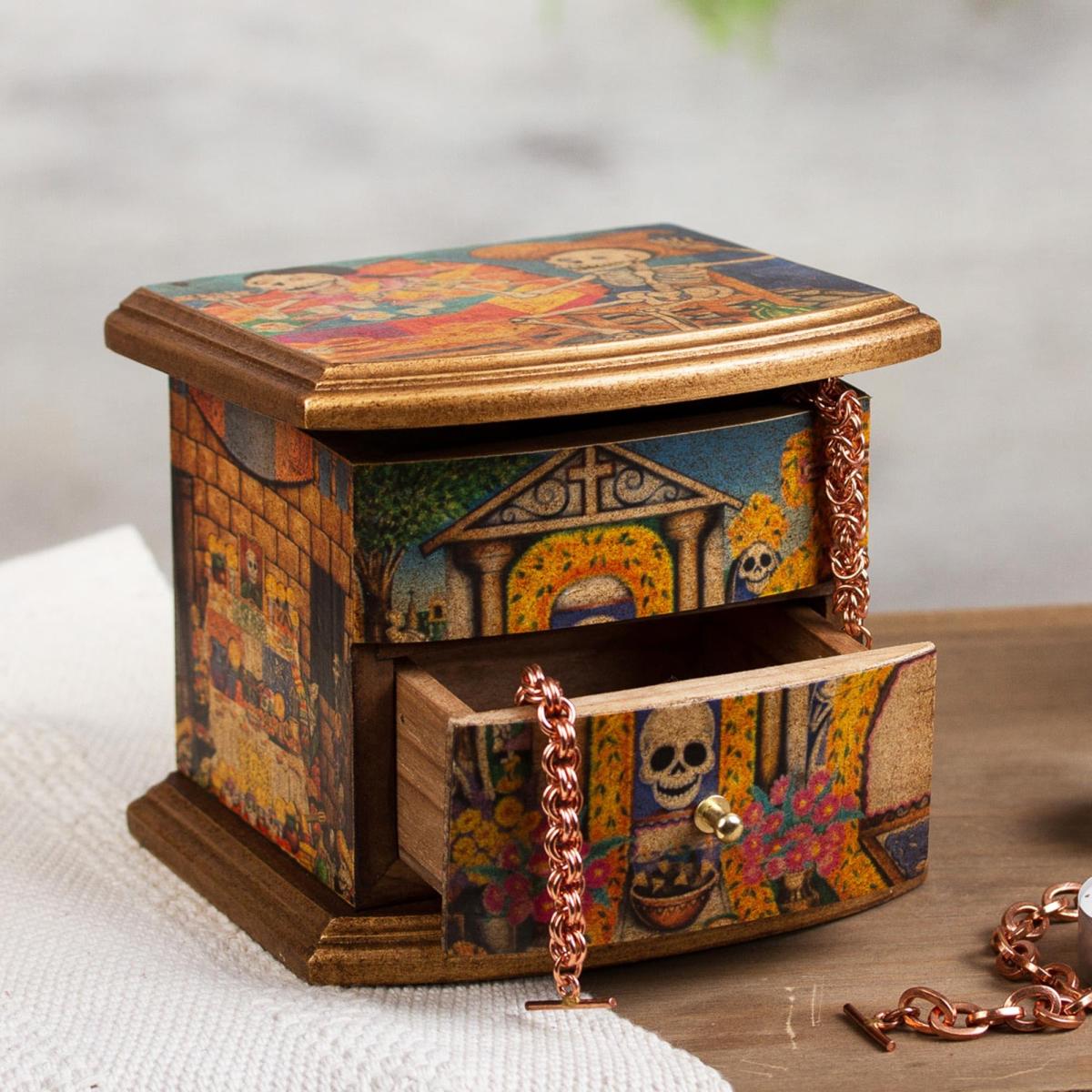An image of a day of the dead themed trinket box.