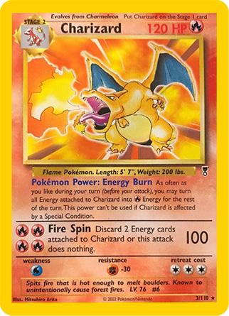 Image of a classic Charizard Pokémon card.