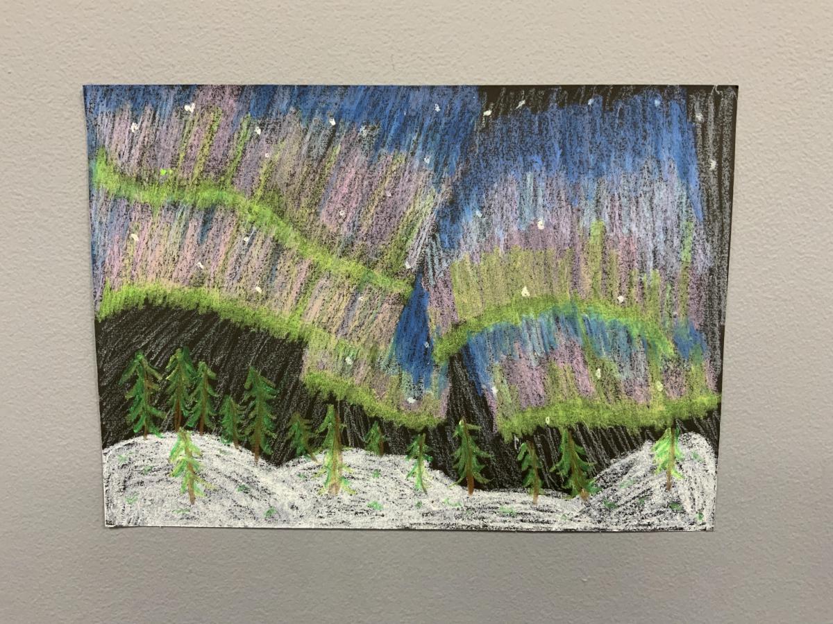 Northern Lights created with oil pastels